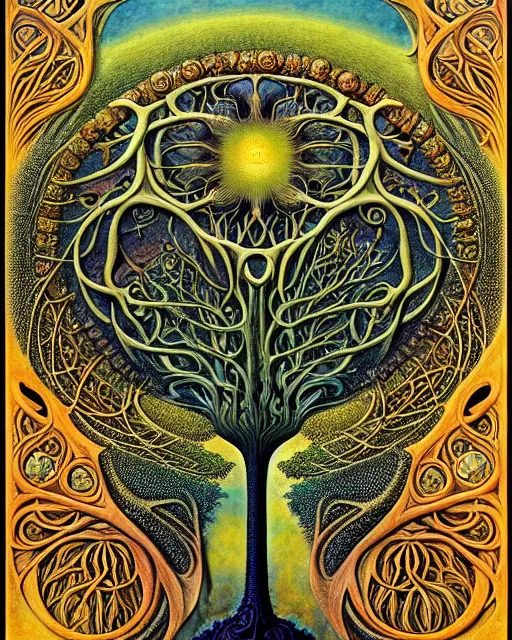 Image similar to tree of life by roger dean and andrew ferez, art forms of nature by ernst haeckel, divine chaos engine, symbolist, visionary, art nouveau, botanical fractal structures, organic, detailed, realistic, surreality