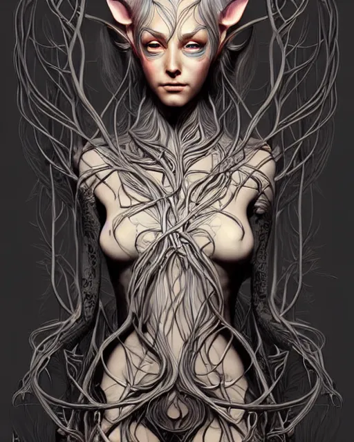 Image similar to digital art, centered elven body made with intricate roots, by James Jean and by artgerm, by ross tran , ultradetailed, charachter design, concept art, trending on artstation,