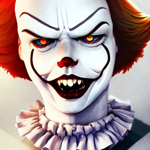 Image similar to Stephen King as Pennywise, ambient lighting, 4k, anime key visual, lois van baarle, ilya kuvshinov, rossdraws, artstation