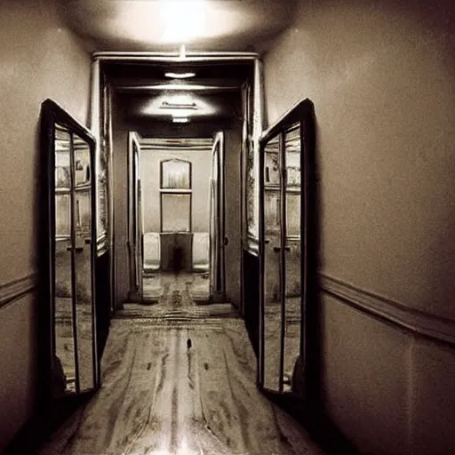 Prompt: a spooky room with infinite mirrors