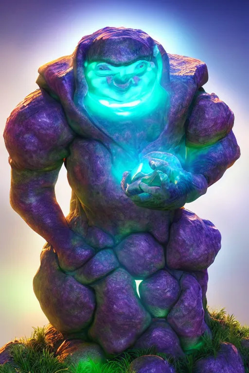 Image similar to arcane fantasy art giant golem elemental wood rock bastion forged gemstone enchanted forest troll, global illumination ray tracing hdr fanart arstation by sung choi and eric pfeiffer and gabriel garza and casper konefal lisa frank zbrush central hardmesh radiating a glowing aura