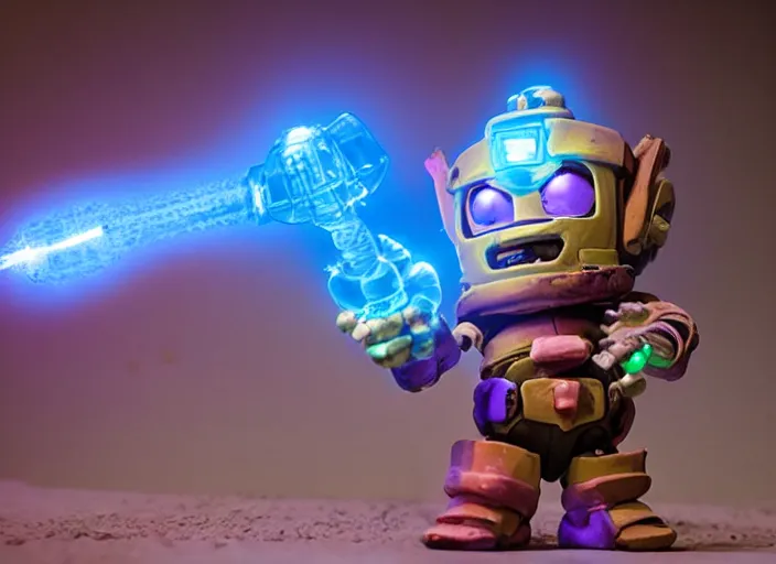 Image similar to a glowing transformers gnome robot fantasy claymation action figure, realistic materials, by joop geesink and pixar
