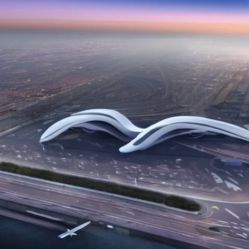 Image similar to LaGuardia if it were designed by Zaha Hadid