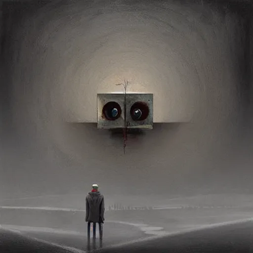 Prompt: Sapiential the smart but sad owl in style A Separate Reality: New Paintings of Dystopian Worlds by Alex Andreev