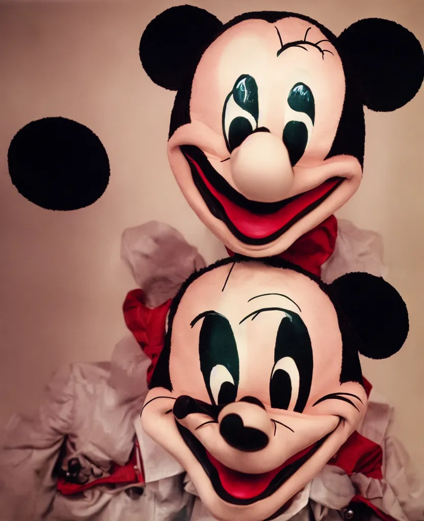 Image similar to ektachrome solo portrait of mickey mouse wearing scary joker makeup