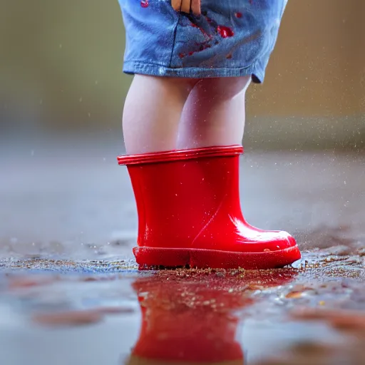 Prompt: digital art of a baby pig wearing red rainboots in a puddle, 8 k render, octane render, saturated