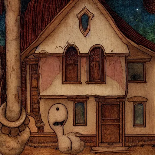 Prompt: Squidward's House on Acid by Da Vinci