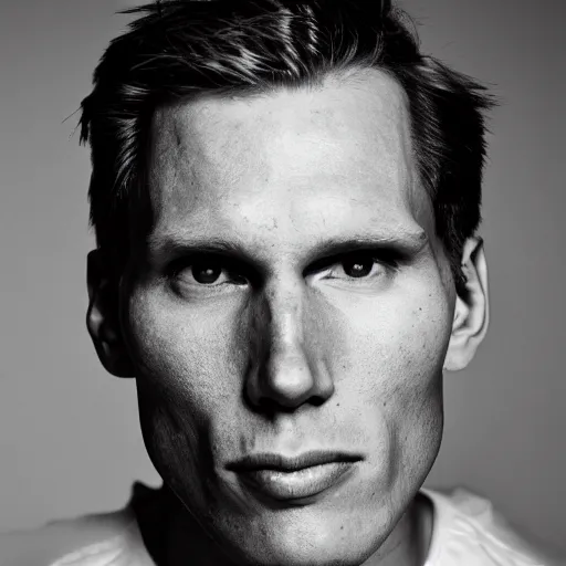 Prompt: jerma, black and white photo, grainy, dark,