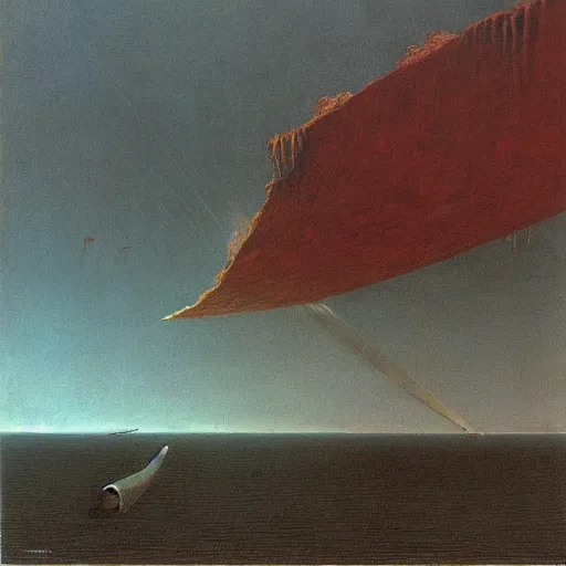 Prompt: a combat airskiff by Zdzisław Beksiński, oil on canvas