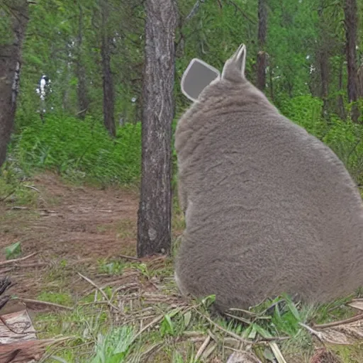 Prompt: big chungus on a trail cam