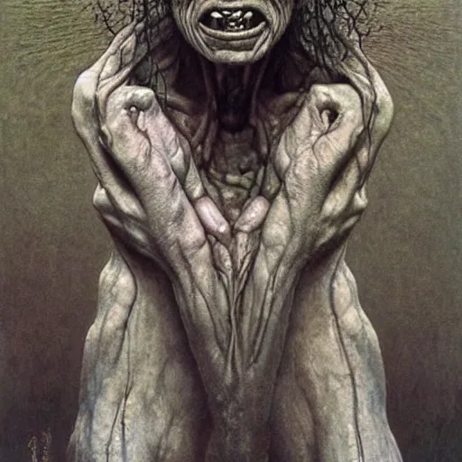 Prompt: gollum smeagol grotesque, ultra detailed, ultra realistic, by beksinski, alejandro jodorowsky