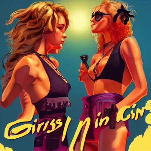 Image similar to girls in the sun, artstation, 80's, high detail, tarantino style, 4K, beautiful