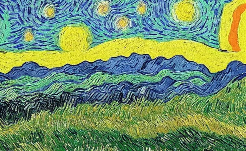 Prompt: a beautiful landscape in the style of vincent van gogh, ultra realistic, beautiful