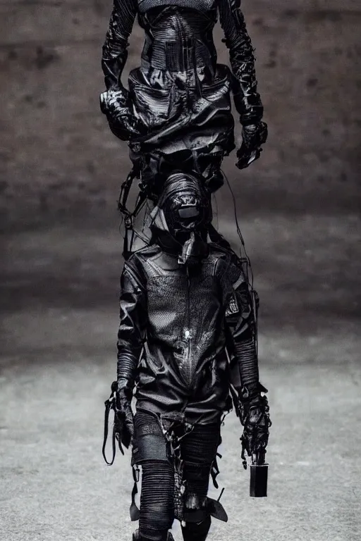 Prompt: avant garde techwear look and clothes, we can see them from feet to head, highly detailed and intricate, luxury, cinematic, rick owens, yohji yamamoto, y 3, outfit photo, hot on r / streetwear, trending on artstation,