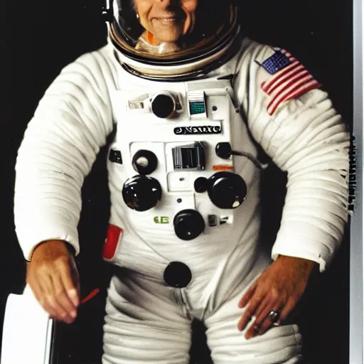 Image similar to polaroid of carl sagan in a spacesuit