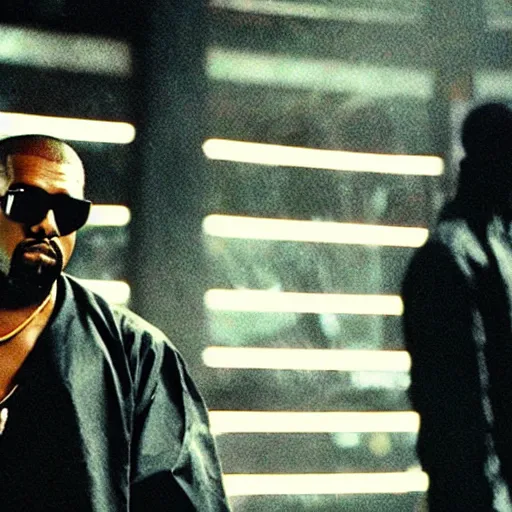 Image similar to film still of kanye west!!! as morpheus in the matrix