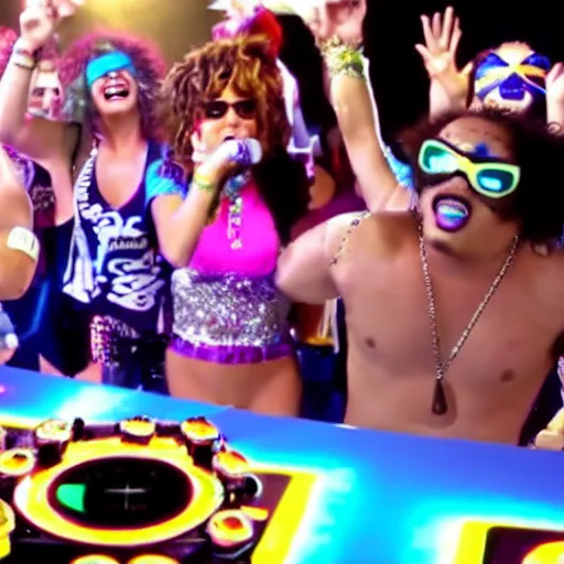 Prompt: sonic shuffling in the LMFAO's party rock music video