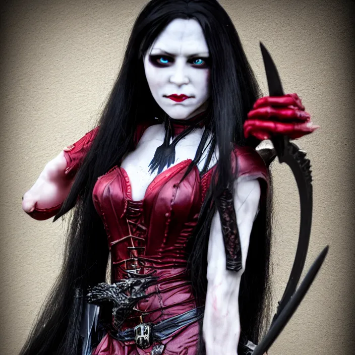 Image similar to long shot photograph of a real - life beautiful vampire queen warrior. extremely detailed. dslr. 5 0 mm.