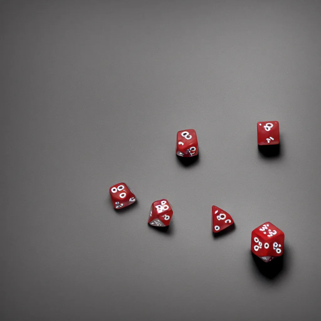 Prompt: a macro shot of a dice with little robot legs, studio lighting, dim shadow