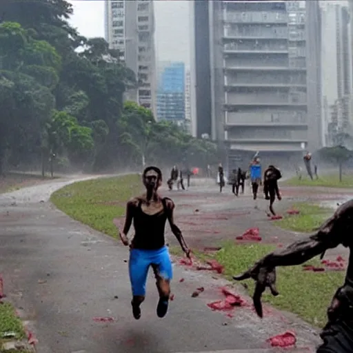 Prompt: zombie apocalipse in são Paulo, cinematic realistic, people running, fear