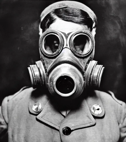 Prompt: person wearing scary gas mask, ww2 technicolor film photo, grainy, high detail, high resolution