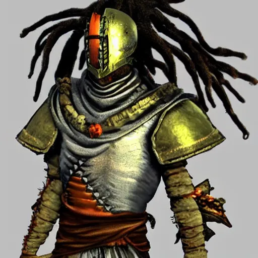 Prompt: solaire from dark souls with dreadlocks