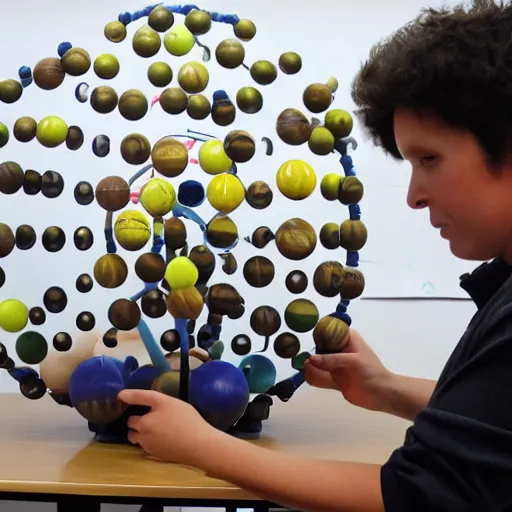 Prompt: teacher creating to - scale model of human eye for pedagogy purposes using bowling balls