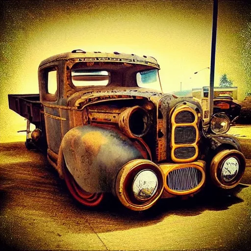 Image similar to “steampunk” “rat rod” truck 4k HD