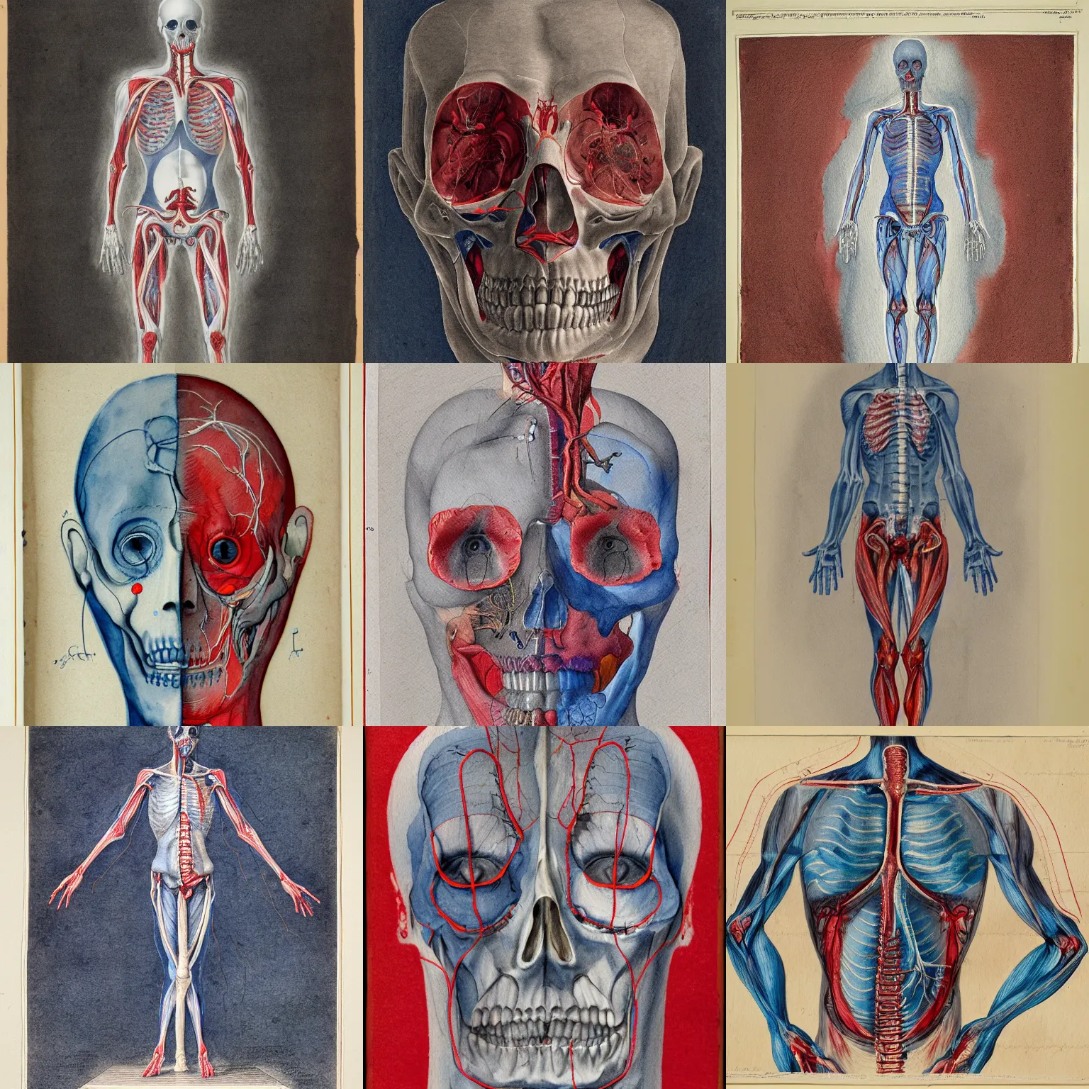 Prompt: detailed anatomical diagram of ghostly apparition, watercolor wash over graphite, on vellum, venetian red, cerulean blue, payne's grey, library of congress, high - resolution scan