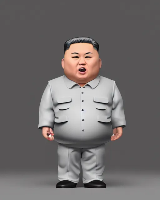 Image similar to full body 3d render of fat kim yong un as a funko pop, studio lighting, white background, blender, trending on artstation, 8k, highly detailed