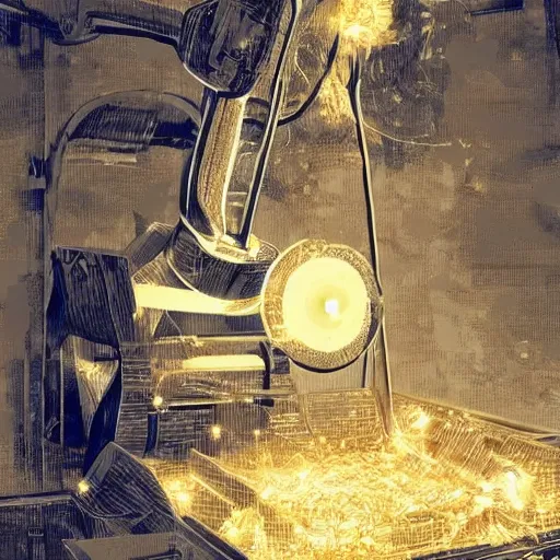 Prompt: I will fix such a machine, that from one end you can put a potato, and from the other end you will get gold. You will get so much money you will have no idea what to do with it, digital art, beautiful, award winning, great composition, amazing lighting