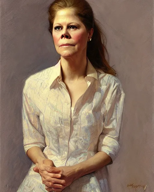 Image similar to portrait of elizabeth montgomery by Mandy Jurgens and Richard Schmid and chuck close and mucha