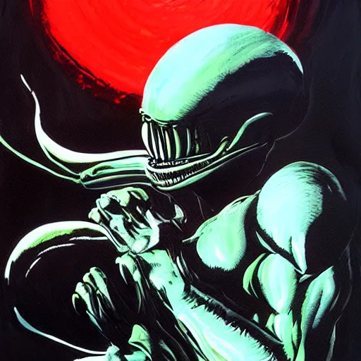 Image similar to xenomorph painting by frank miller