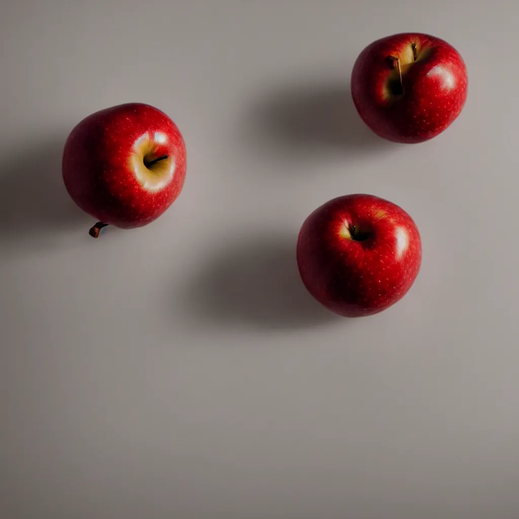 Prompt: photo of a red apple on a white table, cinematic lighting, highly detailled