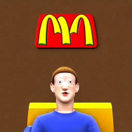 Image similar to a ps 1 screenshot of mark zuckerberg having a mental breakdown in a mcdonald's