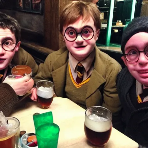 Image similar to harry potter drinking shots at the local pub with the lads