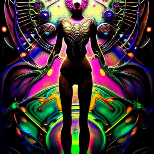 Image similar to extremely psychedelic beautiful brutalist cyborg organism ballerina infected by night. intricate, elegant, highly detailed, extremely lifelike photorealistic digital painting, artstation. steichen, gaston bussiere, tom bagshaw, brutalist cyberpunk alphonse mucha, giger. elegant minimalism. anatomically correct. sharp focus. black. surreal lush cosmic hallucination