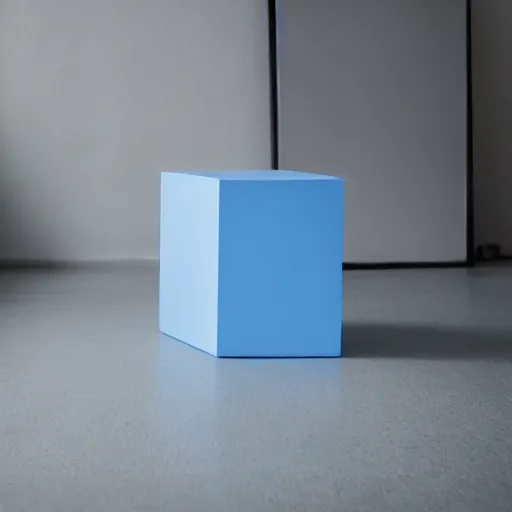 Image similar to single blue cube on studio floor, soft light