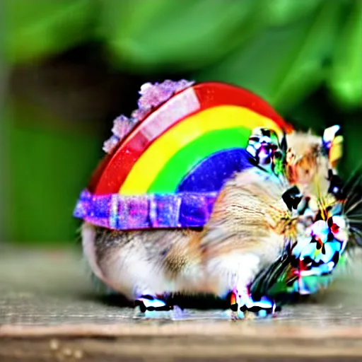 Image similar to hamster made out of rainbow crystals