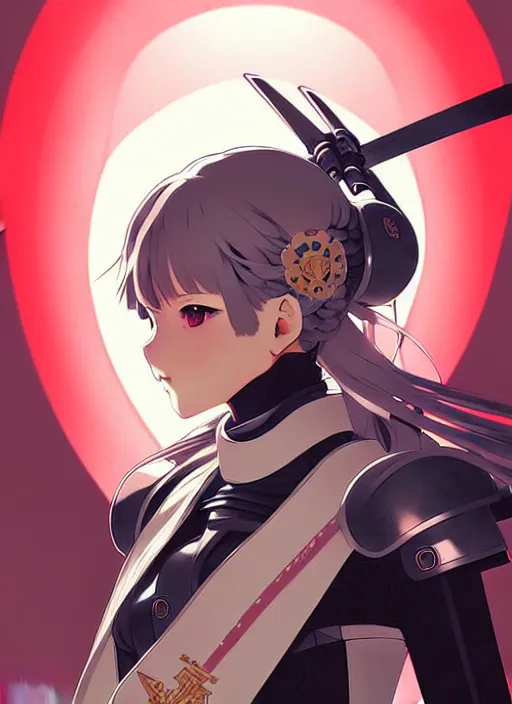 Image similar to ilya kuvshinov anime illustration knight girl in armor, last exile, murata range, fine detail, perfect anime face, dramatic lighting, dynamic composition, art deco, cel shading, vivid, rich texture, alphonse mucha, ( ( ( colorful ) ) ), yoshinari yoh