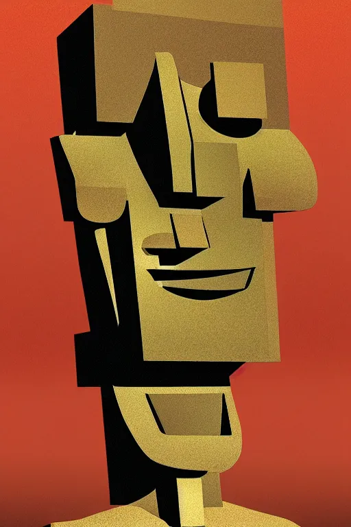 Image similar to cubist moai statue cutout digital illustration cartoon colorful beeple