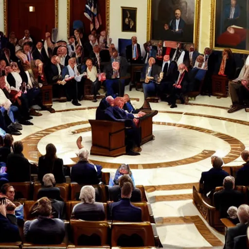 Prompt: Bernie sanders giving a speech in the senate chambers to various other bernie sanders
