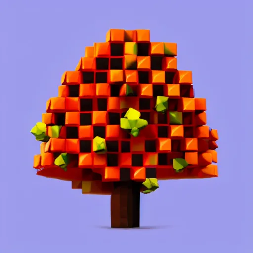 Prompt: a low poly tree with cubes as fruits, flat image, minimalistic