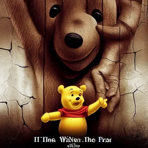 Image similar to winnie the pooh horror movie slasher, scary, creepy, realistic, cinematic