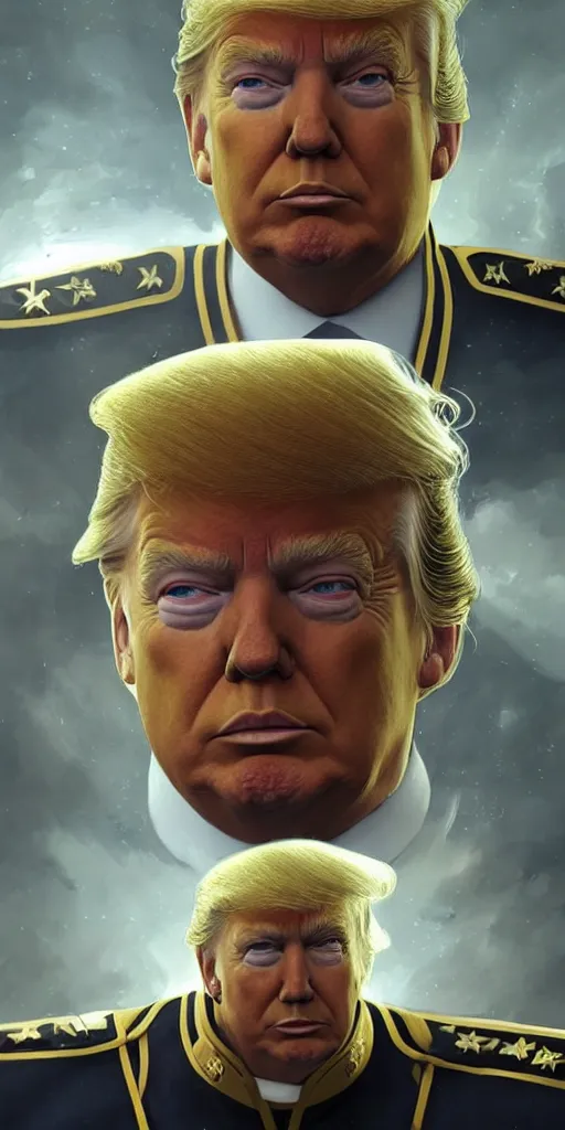 Image similar to portrait of Donald Trump wearing his starfleet captains uniform, realistic character concept, high fantasy, light atmosphere, golden ratio, cinematic lighting, hyperdetailed, high resolution, insanely detailed and intricate, artstation, Marc Simonetti, Greg Rutkowski