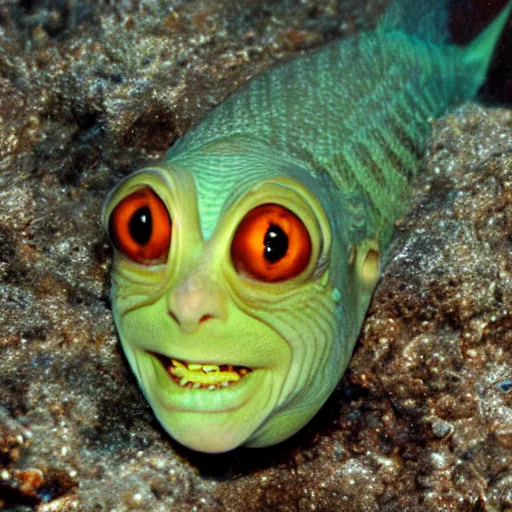 Image similar to gollum - faced fish