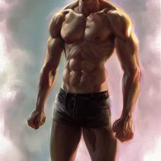 Prompt: shirtless mascular saitama posing, bodybuilder, art by daniel gerhartz, artstation