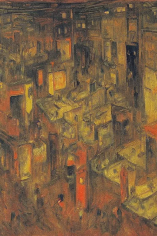 Prompt: extreme anxiety in kowloon walled city, oil painting by edvard munch