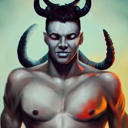 Image similar to fit male demon with white horns, young, careless, costume design, still, photograph, digital painting, trending on artstation, masterpiece, in the style of JB Casacop