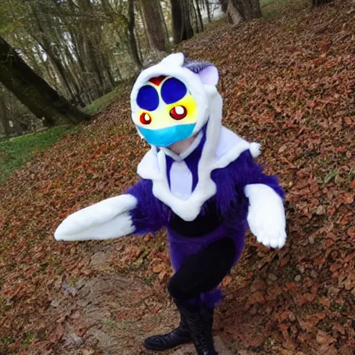 Prompt: fursuit of ice worm, warm costume for cold climate, we'll be married when the ice worms nest again
